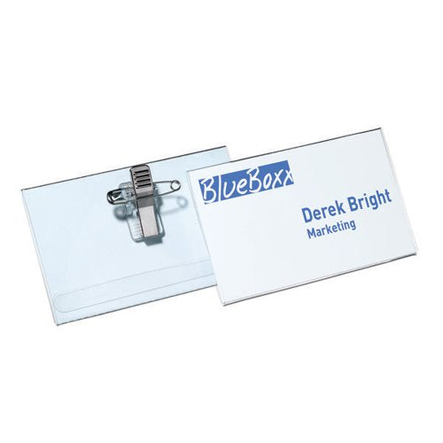 DURABLE NAME BADGE WITH COMBI CLIP 54X90MM CLEAR (PACK OF 50