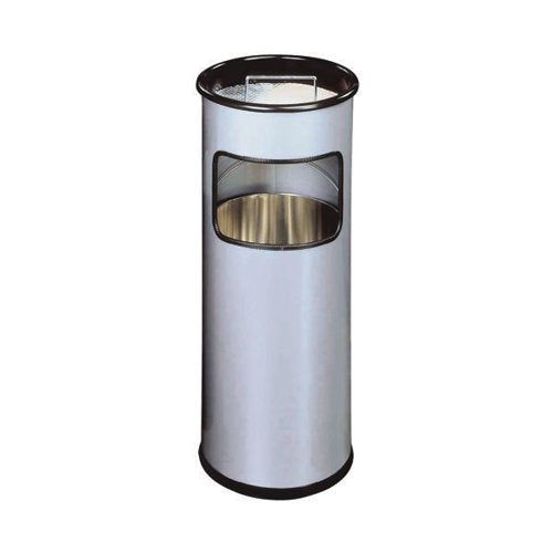 DURABLE WASTE BIN 17 LITRE ROUND WITH ASHTRAY SILVER 333023