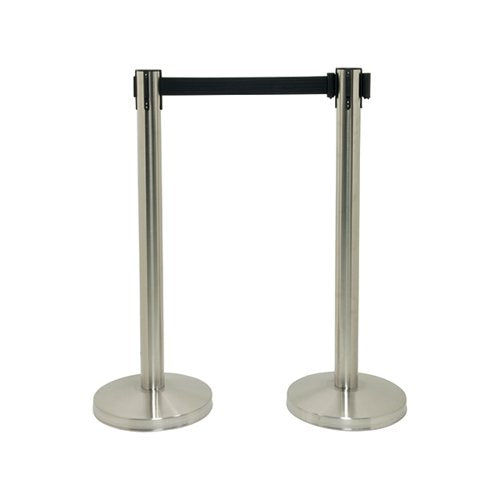 SECURIT BUDGET BARRIER POLE SET WITH RETRACTABLE BELT CHROME