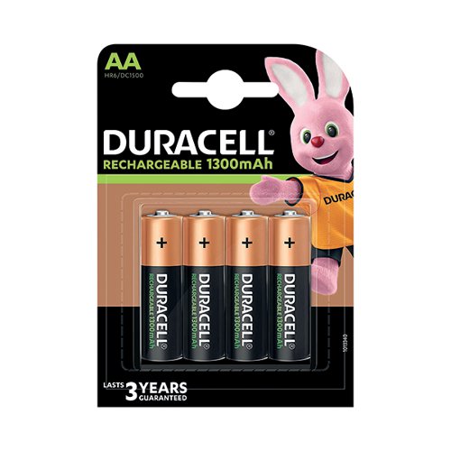 DURACELL RECHARGEABLE AA NIMH 1300MAH BATTERIES (PACK OF 4)