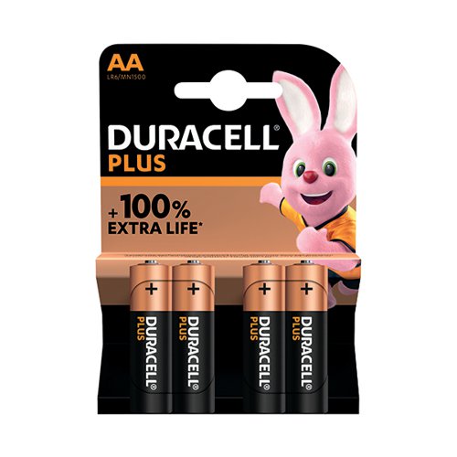 DURACELL PLUS AA BATTERY ALKALINE 100% EXTRA LIFE (PACK OF 4