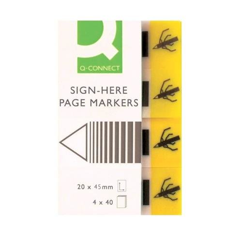Q-CONNECT QUICK TABS YELLOW "SIGN HERE" 20 X 45MM 40 TABS PER PAD (Pack of 160)