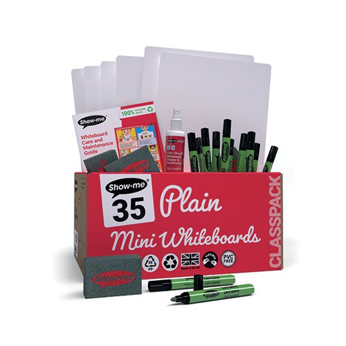 SHOW-ME STAYCLEAN A4 WHITEBOARDS PLAIN/PLAIN (35 BOARDS PENS