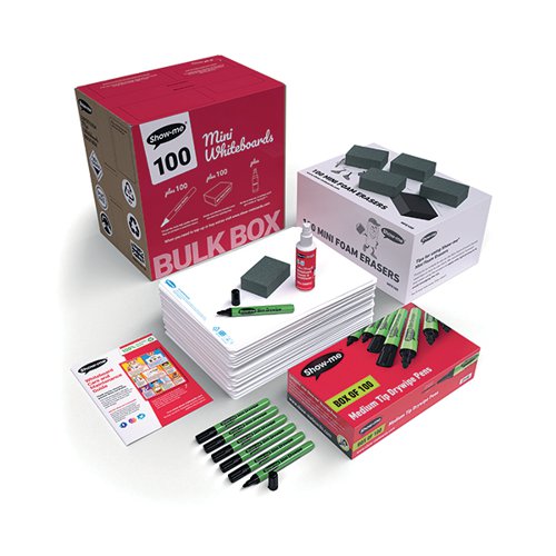 SHOW-ME STAYCLEAN A4 WHITEBOARDS PLAIN/PLAIN (100 BOARDS PEN