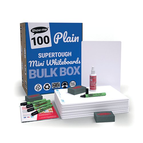 SHOW-ME SUPERTOUGH A4 WHITEBOARDS PLAIN/PLAIN BULK BOX (100