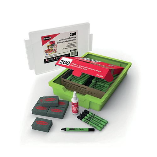 SHOW ME DRY WIPE CLASSROOM TRAY (PACK OF 200) BLACK GTC200