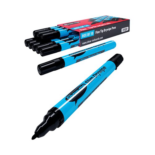 SHOW-ME DRYWIPE MARKER FINE TIP BLACK (PACK OF 10) FPSDP