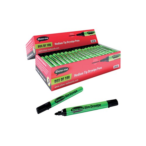 SHOW-ME DRYWIPE MARKER MEDIUM TIP BLACK (PACK OF 100) CP100