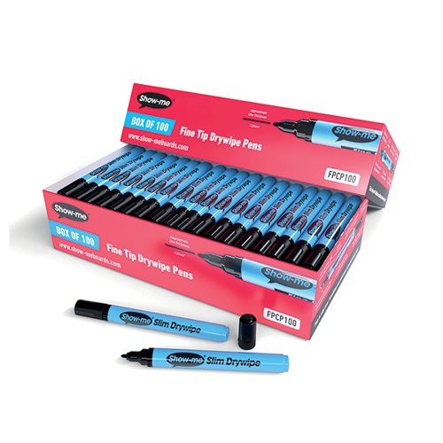 SHOW-ME DRYWIPE MARKER FINE TIP BLACK (PACK OF 100) FPCP100