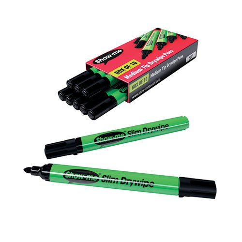 SHOW-ME DRYWIPE MARKER MEDIUM TIP BLACK (PACK OF 10) SDP