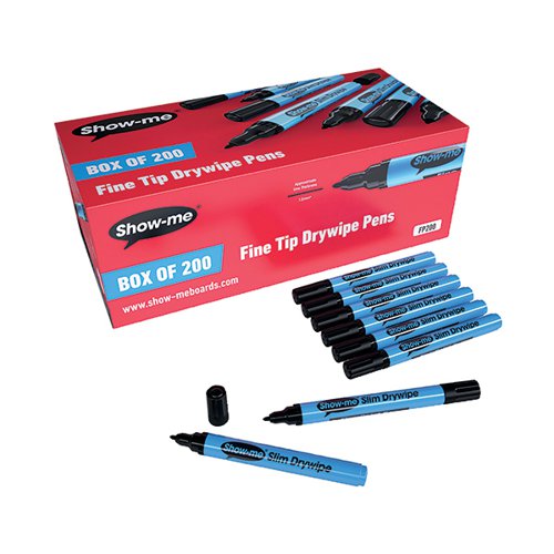 SHOW-ME DRYWIPE MARKER FINE TIP SLIM BARREL BLACK (PACK OF 2