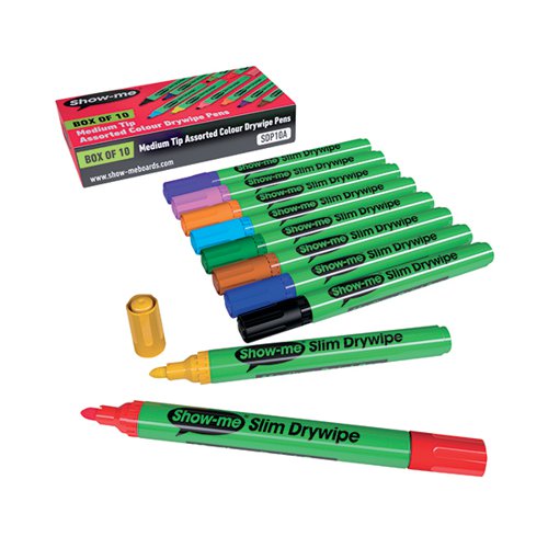 SHOW-ME DRYWIPE MARKER MEDIUM TIP ASSORTED (PACK OF 10) SDP1