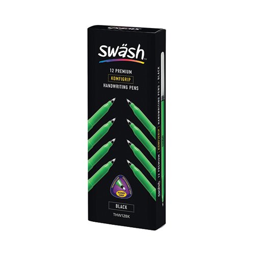 SWASH KOMFIGRIP HANDWRITING PEN BLACK (PACK OF 12) THW12BK