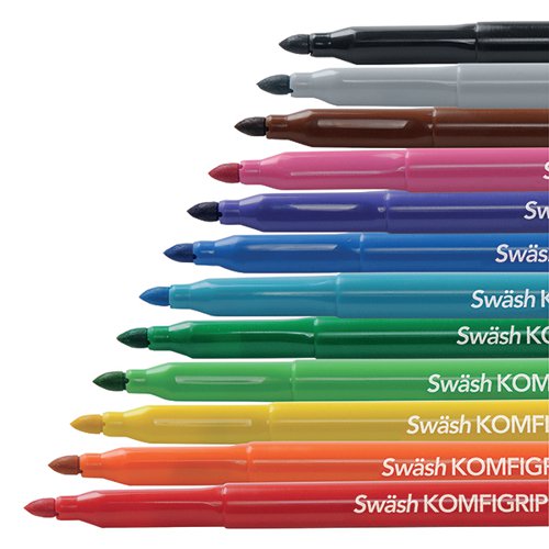 SWASH KOMFIGRIP COLOURING PEN BROAD TIP ASSORTED (PACK OF 12
