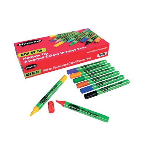 SHOW-ME DRYWIPE MARKER MEDIUM TIP ASSORTED (PACK OF 50) SDP5