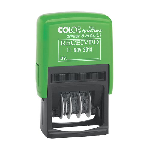 COLOP S260/L1 GREEN LINE TEXT AND DATE STAMP RECEIVED 155601
