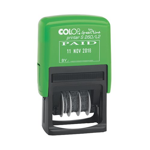 COLOP S260/L2 GREEN LINE TEXT AND DATE STAMP PAID GLS260L2