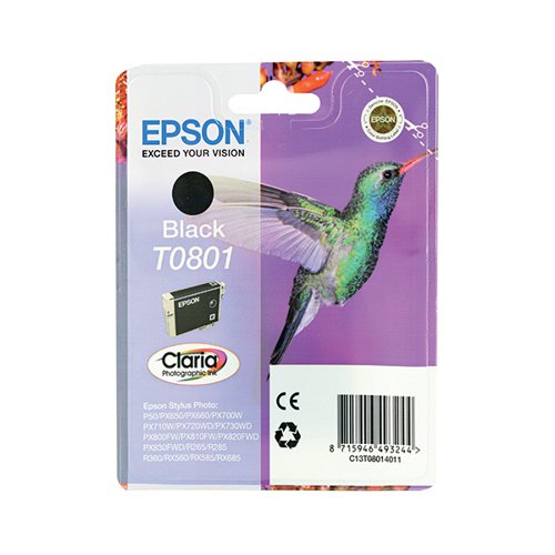 EPSON T0801 HUMMINGBIRD PHOTOGRAPHIC INK CARTRIDGE BLACK C13