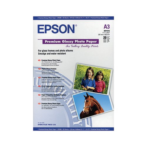 EPSON PREMIUM GLOSSY PHOTO PAPER A3 255GSM (PACK OF 20) C13S