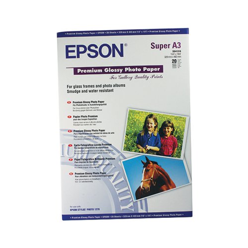 EPSON PREMIUM GLOSSY PHOTO PAPER A3+ 255GSM (PACK OF 20) C13