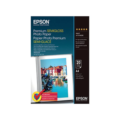 EPSON PREMIUM SEMI-GLOSS PHOTO PAPER A4 251GSM (PACK OF 20)