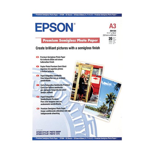 EPSON PREMIUM SEMI-GLOSS PHOTO PAPER A3 250GSM (PACK OF 20)