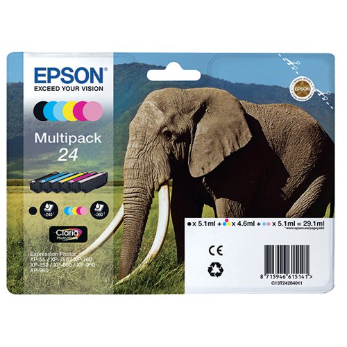 EPSON 24 ELEPHANT CLARIA PHOTO HD INK CARTRIDGE CMYK/LIGHT C