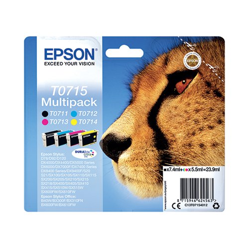 EPSON T0715 CHEETAH DURABRITE ULTRA INK CARTRIDGE CMYK MULTI