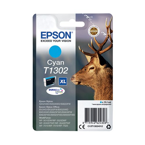 EPSON T1302 STAG DURABRITE ULTRA INK CARTRIDGE CYAN C13T1302
