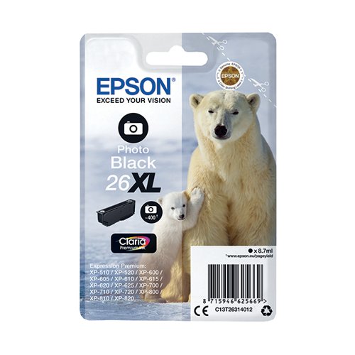 EPSON 26XL POLAR BEAR INK CARTRIDGE HIGH YIELD PHOTO BLACK C