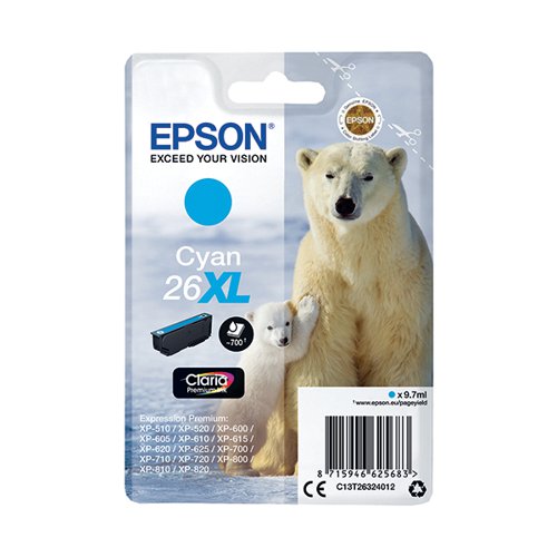 EPSON 26XL POLAR BEAR INK CARTRIDGE HIGH YIELD CYAN C13T2632