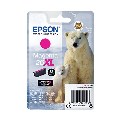 EPSON 26XL POLAR BEAR INK CARTRIDGE HIGH YIELD MAGENTA C13T2