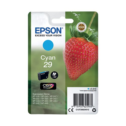 EPSON 29 STRAWBERRY CLARIA HOME INK CARTRIDGE CYAN C13T29824