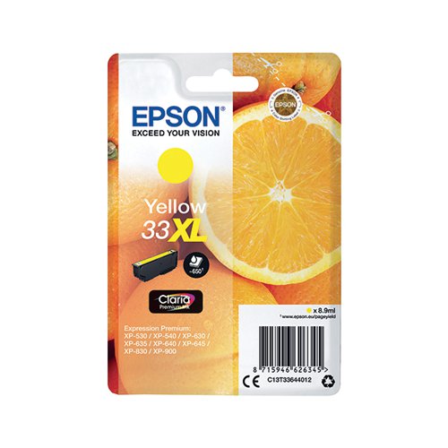 EPSON 33XL ORANGES INK CARTRIDGE HIGH YIELD YELLOW C13T33644