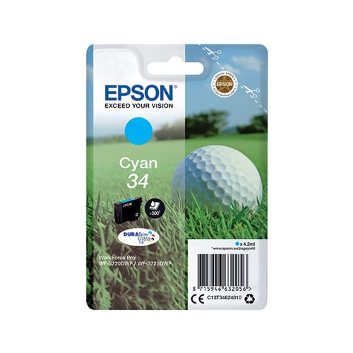 EPSON 34 GOLF BALL DURABRITE ULTRA INK CARTRIDGE CYAN C13T34