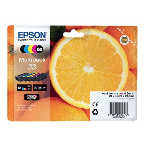EPSON 33 ORANGES CLARIA PREMIUM INK CARTRIDGE CMYK/PHOTO BLA