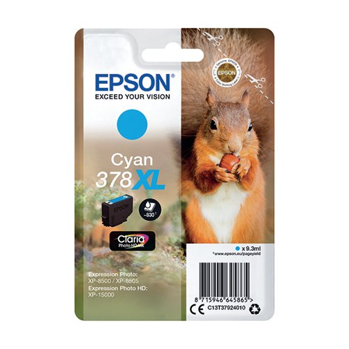 EPSON 378XL SQUIRREL INK CARTRIDGE HIGH YIELD CYAN C13T37924010