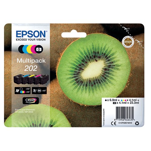 EPSON 202 KIWI CLARIA PREMIUM INK CARTRIDGE PHOTO BLACK MULTIPACK C13T02E74010