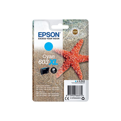 EPSON 603XL STARFISH INK CARTRIDGE HIGH YIELD CYAN C13T03A24