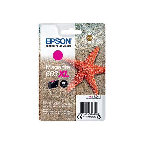 EPSON 603XL STARFISH INK CARTRIDGE HIGH YIELD MAGENTA C13T03