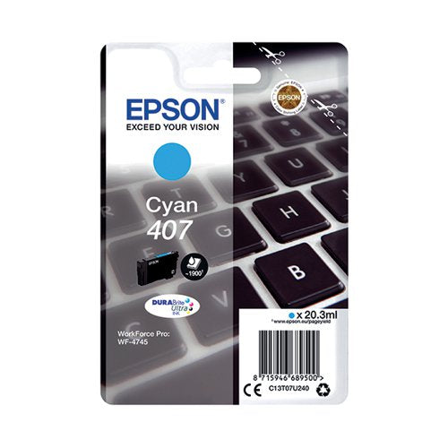 EPSON 407 KEYBOARD DURABRITE ULTRA INK CARTRIDGE CYAN C13T07
