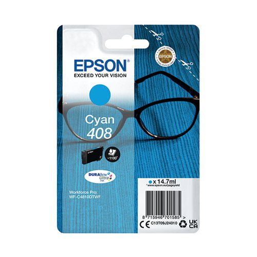 EPSON 408 GLASSES DURABRITE ULTRA INK CARTRIDGE CYAN C13T09J