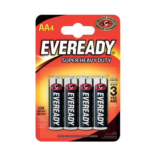 EVEREADY SUPER HEAVY DUTY AA BATTERIES (PACK OF 4) R6B4UP