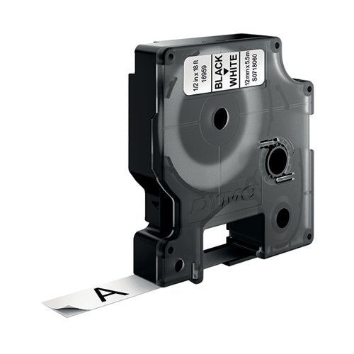 DYMO 16959 D1 POLYESTER TAPE 12MMX5.5M BLACK ON WHITE S07180