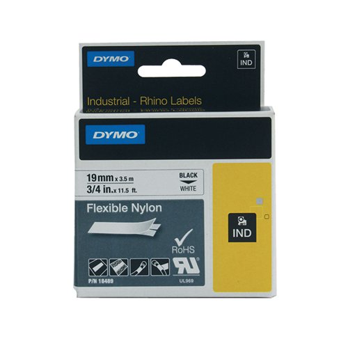 DYMO 18489 RHINO NYLON TAPE 19MM X 3.5M BLACK ON WHITE S0718120
