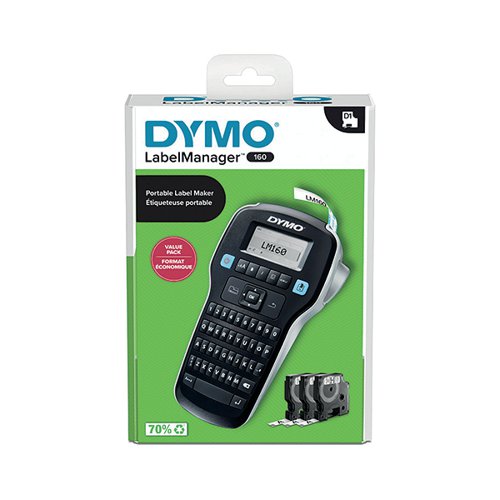 DYMO LABELMANAGER 160 LABEL MAKER STARTER KIT WITH 3 ROLLS D1 LABEL TAPE 2181011