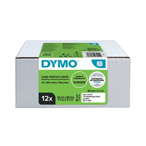 DYMO LABELWRITER LARGE ADDRESS LABELS 36MMX89MM (PACK OF 12) 2093093