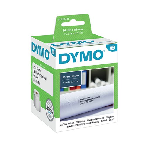 DYMO 99012 LABELWRITER LARGE ADDRESS LABELS 36MM X 89MM WHITE (PACK OF 520) S0722400