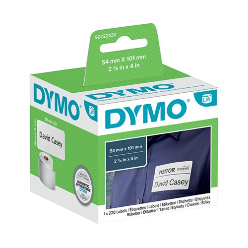DYMO 99014 LABELWRITER LABELS 54MM X 101MM BLACK ON WHITE (PACK OF 220) S0722430