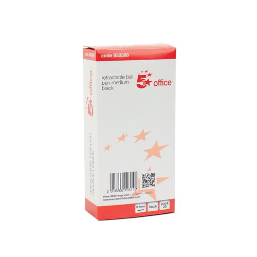 5 STAR OFFICE RETRACTABLE BALL PEN MEDIUM 1.0MM TIP 0.7MM LI